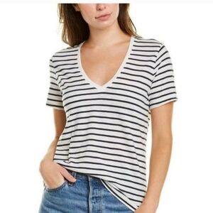 EUC Madewell Size XXS Theresa Ivory Navy Striped V-Neck Tshirt Tee!